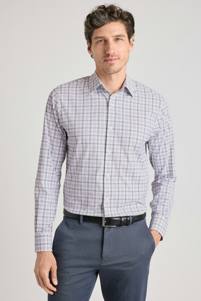 Tech Button Down Shirt - navy chocolate plaid