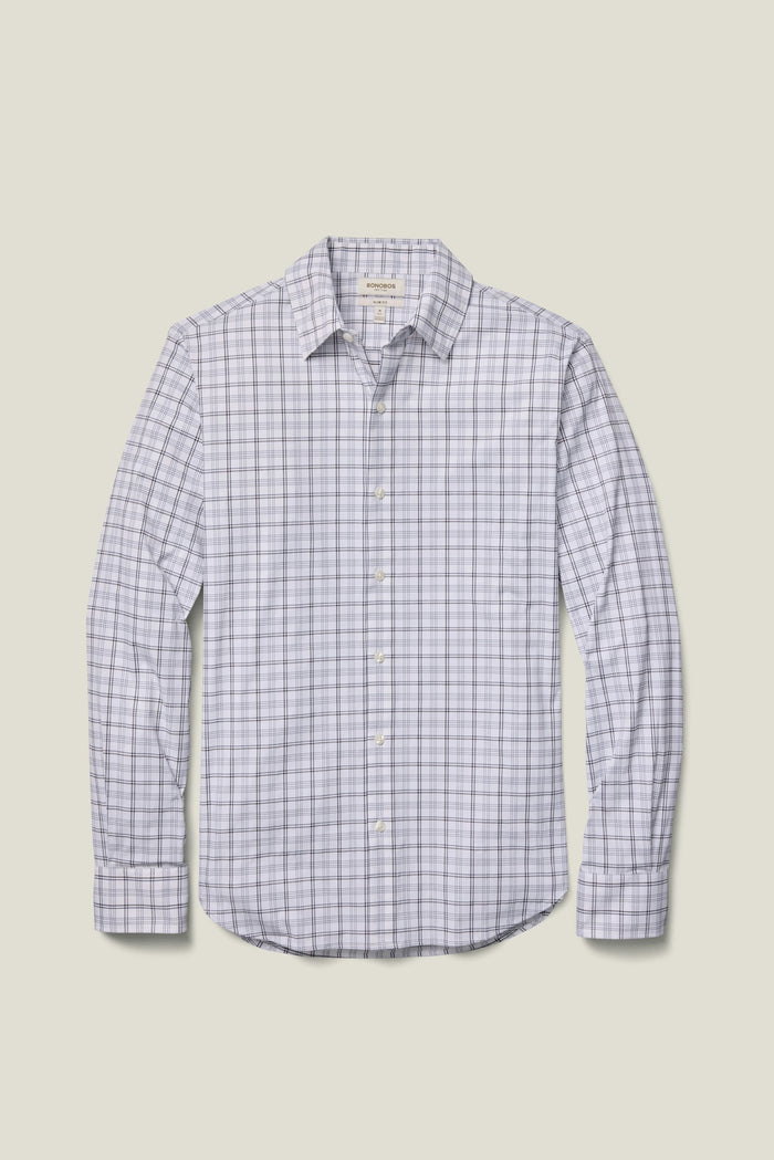 Tech Button Down Shirt - navy chocolate plaid