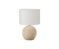 The Textured Clay Lamp, featuring a round white clay base and a simple white fabric lampshade, is displayed against a white background.