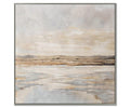 The Tidewash Wall Art, in a serene Beige/Multi color palette, features a tranquil landscape with gentle water and distant hills beneath a soft sky. Hand-embellished for added texture and dimension, this wall decor brings an elegant, understated look to any space, making it a sophisticated choice for abstract art lovers.