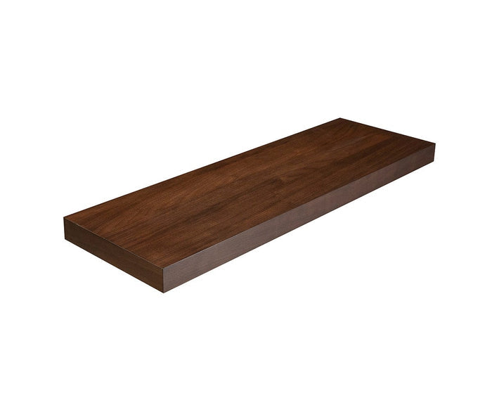 The Ulin 36″ Shelf in Walnut is displayed against a white background. This rectangular floating shelf features a smooth finish and clean edges, with no visible brackets or supports.