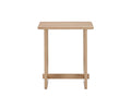 Unni Side Table in Oak—a small, square, solid oak side table from the Unni Collection featuring a simple, minimalist design with straight legs and a crossbar near the base for stability, shown against a white background.