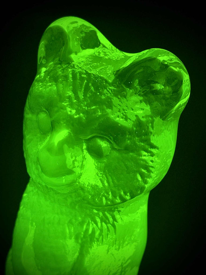 Uranium Glass Cute (Bear) Figurine | Teddy Bear Statue | UV Glowing