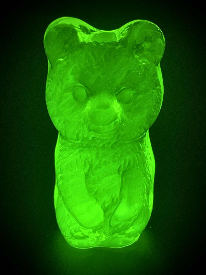 Uranium Glass Cute (Bear) Figurine | Teddy Bear Statue | UV Glowing
