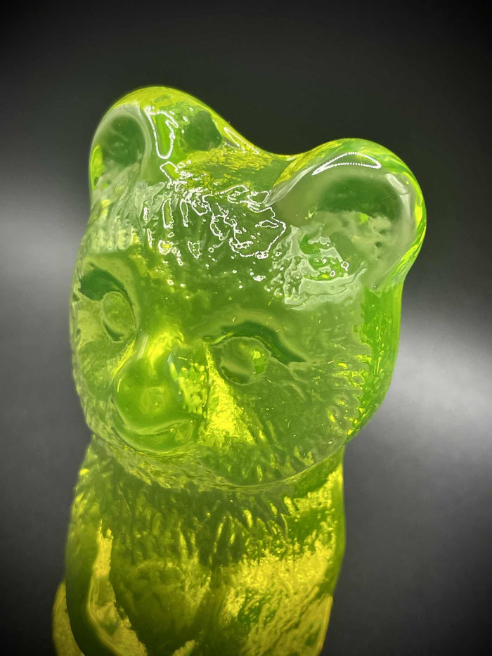 Uranium Glass Cute (Bear) Figurine | Teddy Bear Statue | UV Glowing