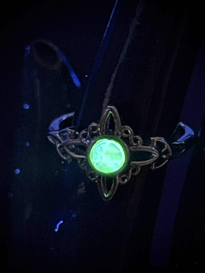Uranium Glass (Faceted) Ring (Size 7) | Star Shape | Handmade Cut Gem | UV Glowing