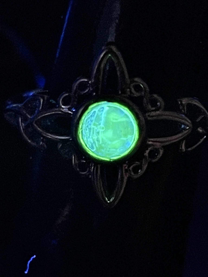 Uranium Glass (Faceted) Ring (Size 7) | Star Shape | Handmade Cut Gem | UV Glowing