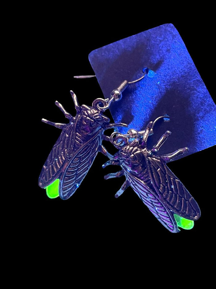 Uranium Glass (Firefly) Earrings | UV Glowing Bug Jewelry | One Pair