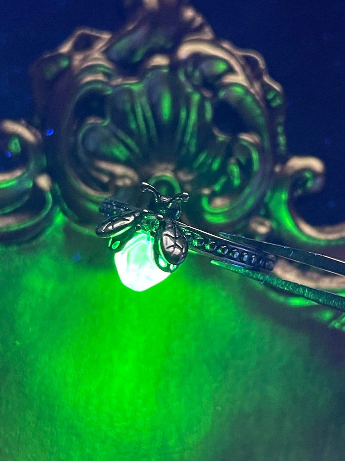 Uranium Glass (Firefly) Ring | Metallic Bug Jewelry | UV Glowing Insect