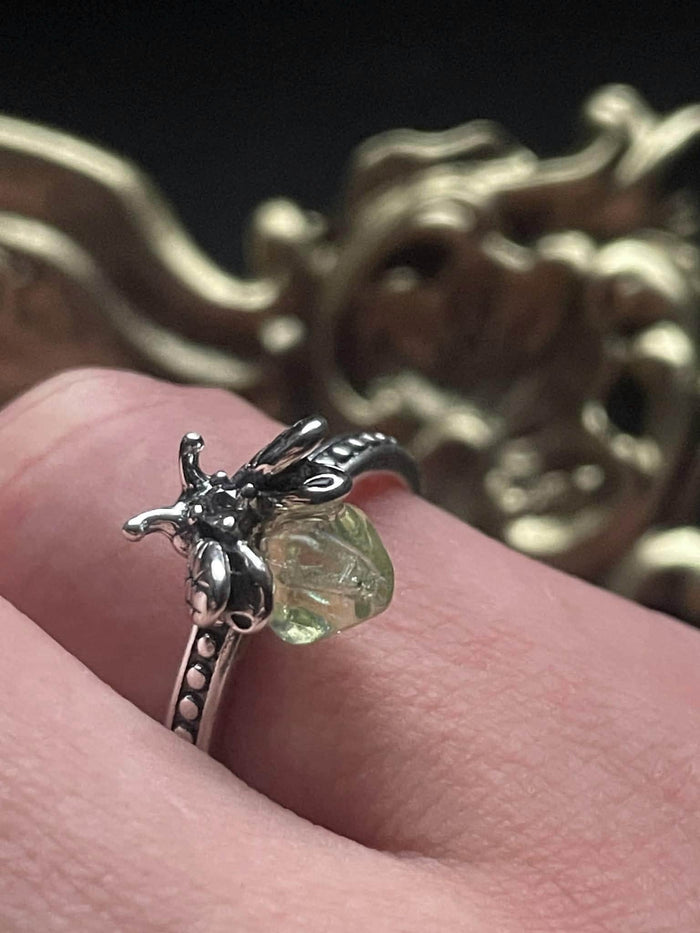 Uranium Glass (Firefly) Ring | Metallic Bug Jewelry | UV Glowing Insect