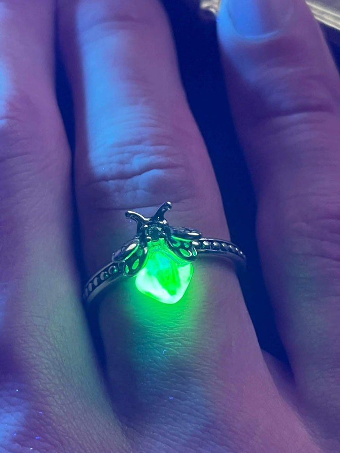 Uranium Glass (Firefly) Ring | Metallic Bug Jewelry | UV Glowing Insect