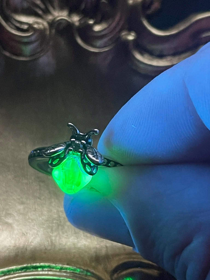 Uranium Glass (Firefly) Ring | Metallic Bug Jewelry | UV Glowing Insect
