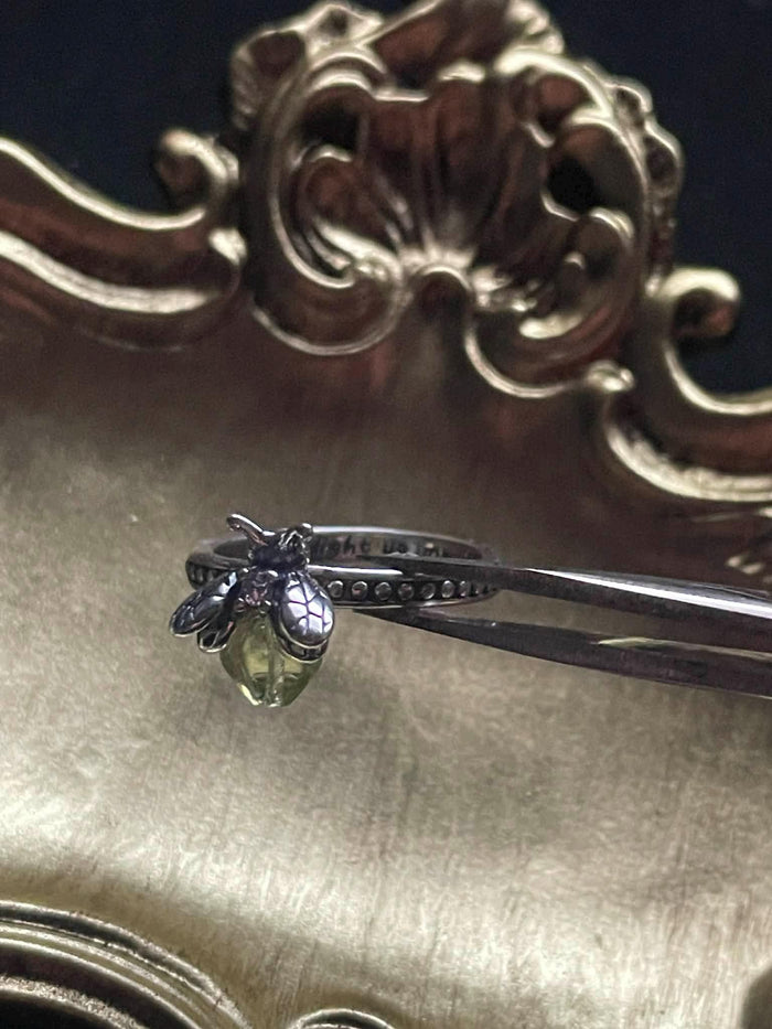 Uranium Glass (Firefly) Ring | Metallic Bug Jewelry | UV Glowing Insect