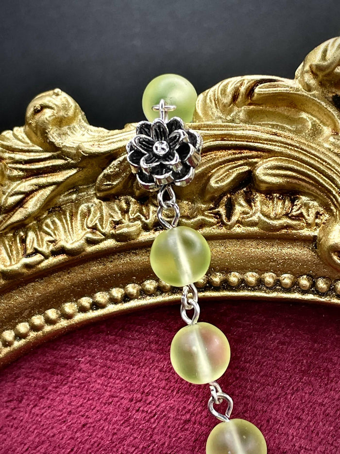 Uranium Glass Floral Rosary | Gothic Lotus & Rose Jewelry | UV Glow