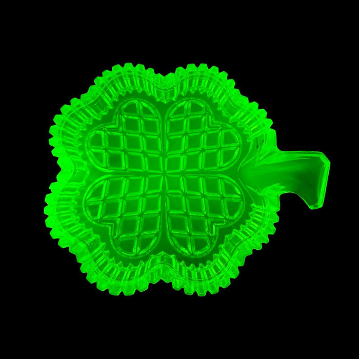 Uranium Glass (Four-Leaf Clover) Jewelry Box | Lucky Trinket Container | UV Glowing