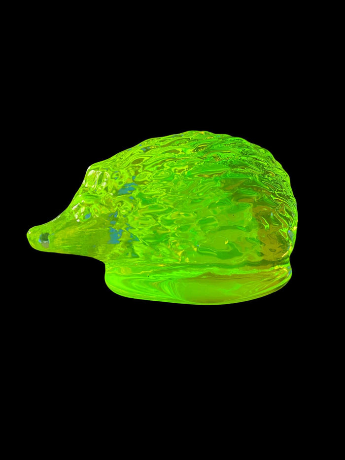 Uranium Glass (Hedgehog) Figurine | UV Glowing Vaseline Animal Statue
