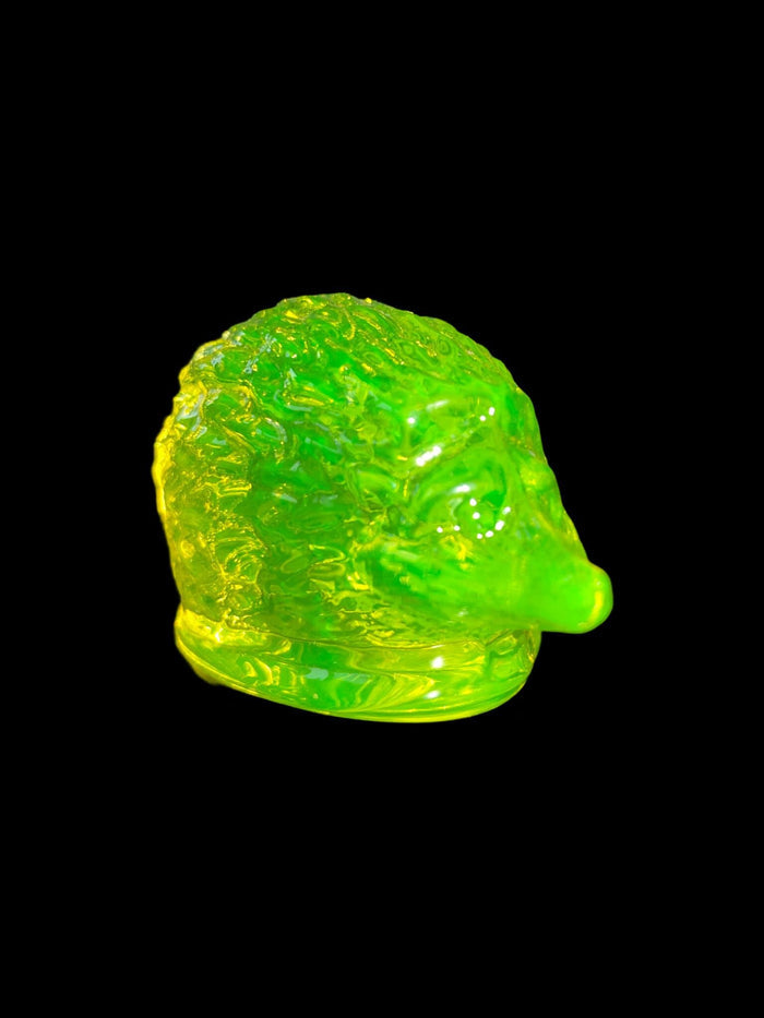 Uranium Glass (Hedgehog) Figurine | UV Glowing Vaseline Animal Statue