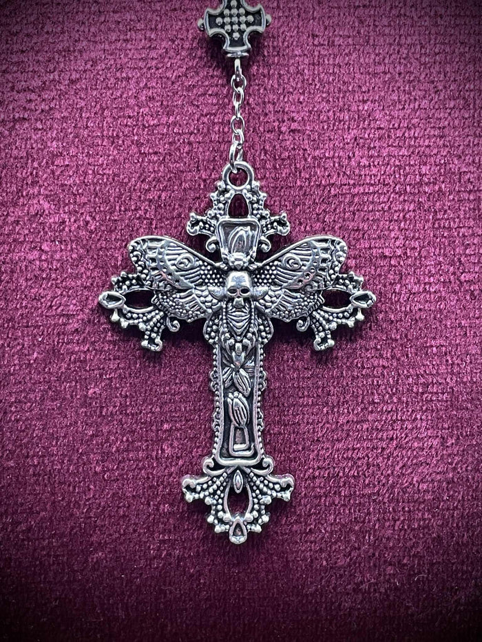 Uranium Glass (Moth) Rosary Necklace | Death's-head Hawk-moth | UV Glow | 59 Beads