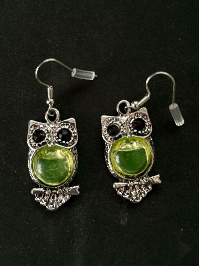 Uranium Glass (Owl) Earrings | Glow-In-The-Dark Jewelry | Includes One Pair