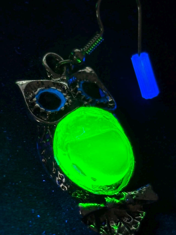 Uranium Glass (Owl) Earrings | Glow-In-The-Dark Jewelry | Includes One Pair