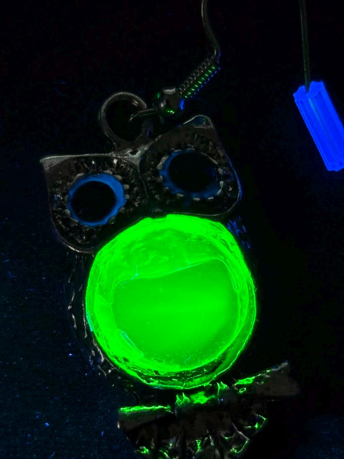 Uranium Glass (Owl) Earrings | Glow-In-The-Dark Jewelry | Includes One Pair