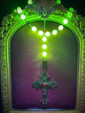 Uranium Glass Vampire Rosary | Gothic Crimson Necklace | UV Glow | Halloween Jewelry