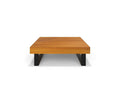 Vila Outdoor Square Coffee Table in a teak finish with a thick, flat top and black metal legs, shown against a plain white background.