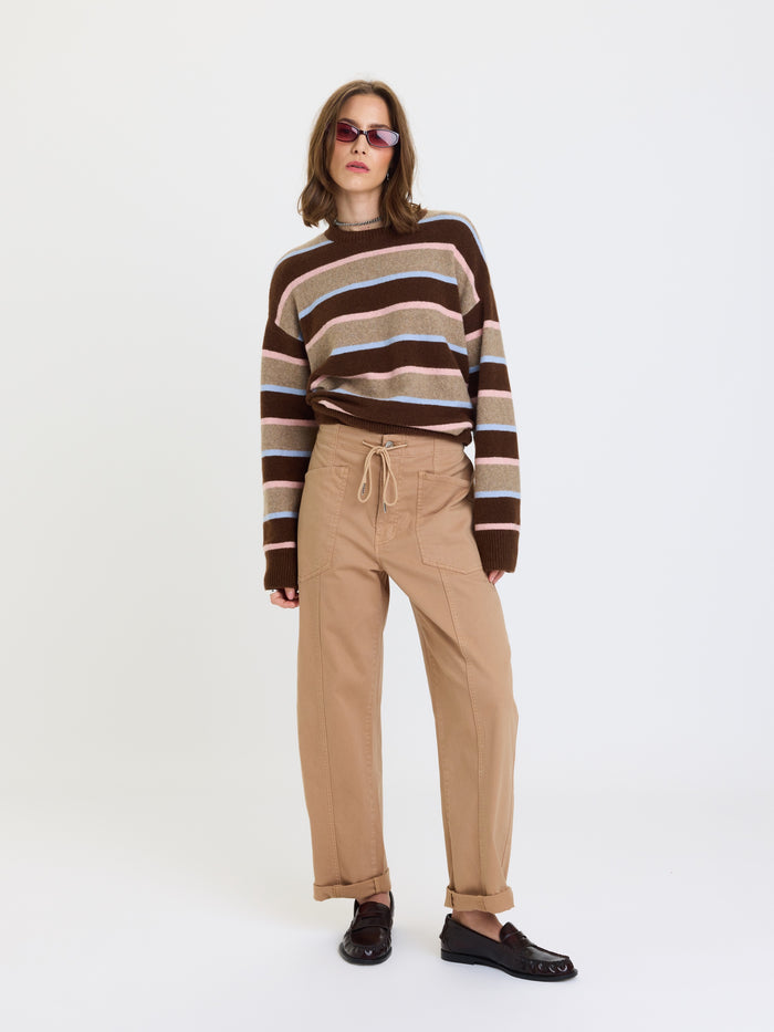 Villa Drawstring Barrel Leg Pant in Latte