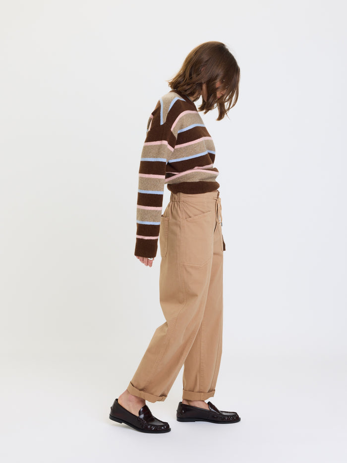 Villa Drawstring Barrel Leg Pant in Latte
