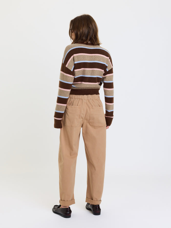Villa Drawstring Barrel Leg Pant in Latte