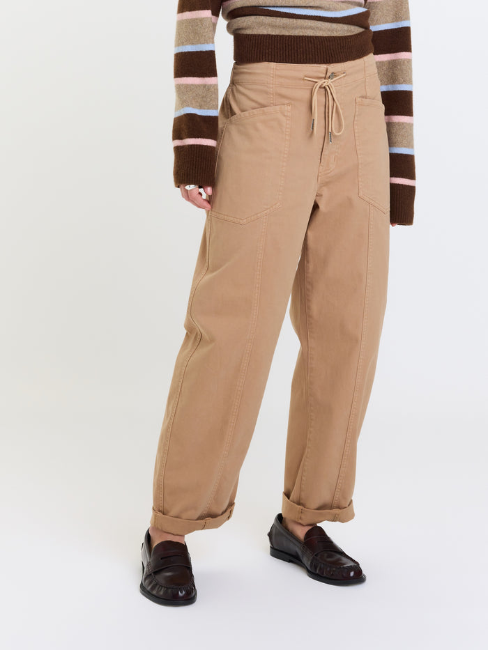 Villa Drawstring Barrel Leg Pant in Latte