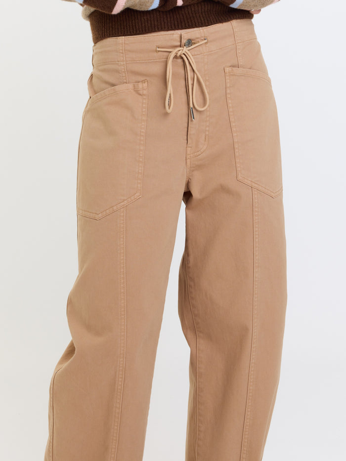 Villa Drawstring Barrel Leg Pant in Latte