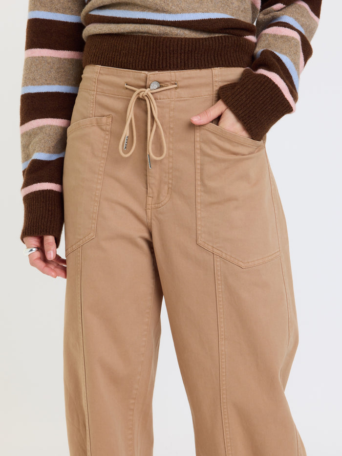 Villa Drawstring Barrel Leg Pant in Latte