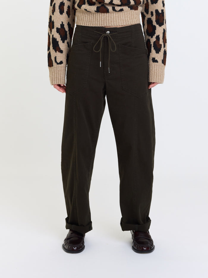 Villa Drawstring Barrel Pant in Fern