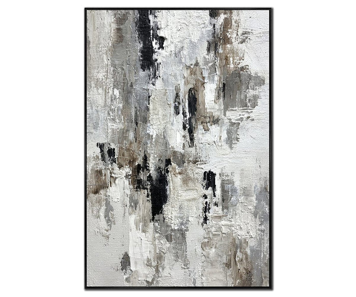 Weathered Abstract Wall Art features textured brushstrokes in shades of black and multi, creating a layered vertical composition on a rectangular canvas. This sophisticated hand-painted piece of modern wall decor is perfect for elevating any contemporary space.