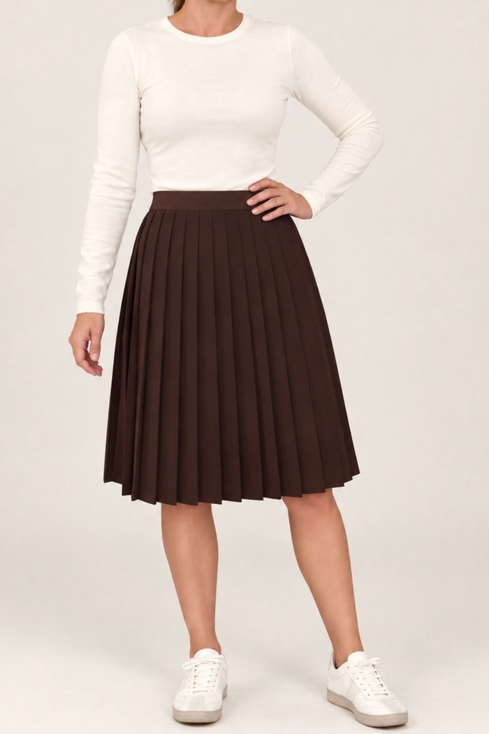 Wide Pleat Court Skirt - Fudge