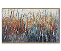 Bring a burst of color to your home with the Wildflowers Wall Art, featuring tall, multi-colored wildflowers in blue, orange, red, white, and yellow hues against a subtle light background. The textured brushstrokes create a lively and dynamic feel, making this unique wall art the ideal nature-inspired decor accent for any space.