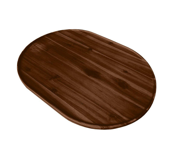 A walnut-colored, food-safe oval Wooden Serving Tray with visible wood grain patterns, ideal for charcuterie, is placed against a white background.