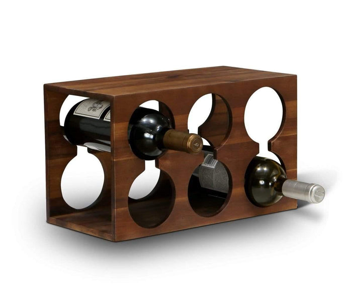 The Wooden Wine Rack, expertly crafted from beautiful acacia wood, offers eight circular slots for optimal storage, holding up to three horizontally placed wine bottles. Its elegant rectangular design sits gracefully on any flat surface, combining functional storage with sophisticated style.